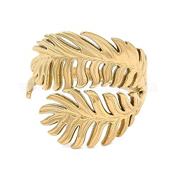 Chapado en iones (ip) 304 anillo de puño abierto de hoja de acero inoxidable para mujer, real 18k chapado en oro, nosotros tamaño 7 1/4 (17.5 mm)