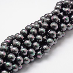 Cuentas perlas de concha de perla, arco iris chapado, Grado A, redondo, negro, 10mm, agujero: 1 mm, aproximamente 41 pcs / cadena, 16 pulgada