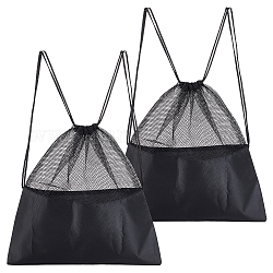 Sacs à cordes en polyester, sac de sport multi-usage avec cordon de serrage, sac de transport en filet, rectangle, noir, 348x333x2mm