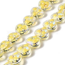 Perles en verre à la main brins, avec l'émail, coeur avec l'étoile, jaune, 11~12x12~12.5x6~6.5mm, Trou: 0.6mm, Environ 30 pcs/chapelet, 13.27'' (33.7 cm)