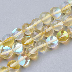 Synthetische Mondstein Perlen Stränge, holographische Perlen, gefärbt, Runde, golden, 8 mm, Bohrung: 0.7 mm, 48 Stk. / Strang, 15 Zoll