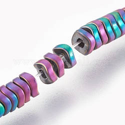 Electroplated Non-magnetic Synthetic Hematite Bead Strand, Twist Square, Frosted, Multi-color Plated, 3x1mm, Hole: 0.8mm, about 384pcs/strand, 15.7 inch(40cm)