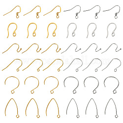 96Pcs 12 Style 304 Stainless Steel Earring Hooks, Circle Ball End & Shepherd's Hook & Marquise Ear Wire, with Horizontal Loops, Golden & Stainless Steel Color, 11~27.5x11.5~22x0.8~1mm, Hole: 1.8~3.5mm, Pin: 0.7~0.8mm, 8Pcs/style