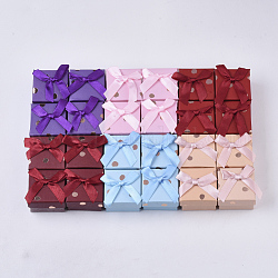 Cajas de anillas de cartón, con bowknot y la esponja en el interior, cuadrado, color mezclado, 5.2x5.2x3.5 cm