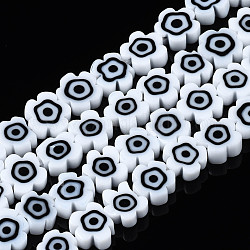 Handmade Lampwork Beads Strands, Flower with Evil Eye, Snow, 6~7x6~7.5x3mm, Hole: 0.7mm, about 63~65pcs/strand, 15.75 inch~15.94 inch(40~40.5cm)