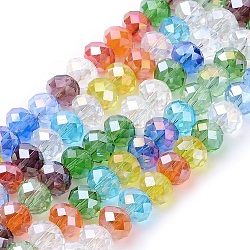 Abalorios de vidrio electrochapdo, facetados, rerondana plana, color mezclado, 8x6mm, agujero: 1 mm, aproximamente 65~68 pcs / cadena, 15.75~16.14 pulgada