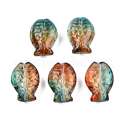 Perles de verre peintes par pulvérisation transparent, deux tons, poisson, turquoise, 14x10x5.5mm, Trou: 1mm
