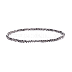 Bracelet extensible en perles rondes en verre pour femme, gunmetal, diamètre intérieur: 2-1/8 pouce (5.5 cm), perles: 2 mm