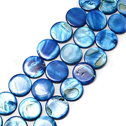 Cuentas de concha naturales hebras, teñido, plano y redondo, azul, aproximamente 20 mm de diámetro, agujero: 0.5 mm, 20 pcs / Hilo, 15 pulgada
