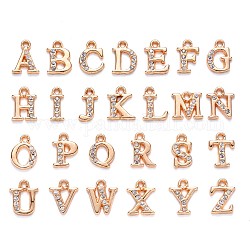Lega charms di strass, alfabeto, lettera a ~ z, cirstallo, oro chiaro, 12.5~13.5x5.5~12x2.5mm, Foro: 1.4 mm, 26 pc / insieme