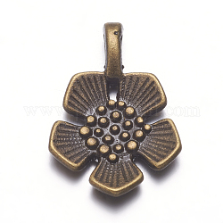 Pendente in lega stile tibetano,  piombo e cadmio libero, bronzo antico, fiore, 22x15x2.5mm