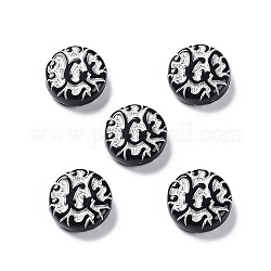 Perles acryliques opaques noires, métal enlacée, plat rond, couleur d'argent, 14x5.5mm, Trou: 1.5mm