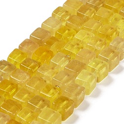 Cuentas de fluorita amarillas naturales hebras, cubo, 8~9x8~9x8~9mm, agujero: 1.2 mm, aproximamente 38~39 pcs / cadena, 15.08~15.35 pulgada (38.3~39 cm)