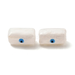 Opaque Glass Beads, with Enamel, Rectangle with Evil Eye Pattern, White, 13x9.5x7mm, Hole: 1.6mm
