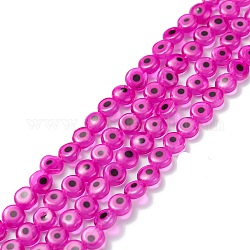 Handmade bösen Blick lampwork flache runde Perle Stränge, tief rosa, 6x3 mm, Bohrung: 1 mm, ca. 65 Stk. / Strang, 14 Zoll
