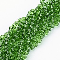 Glass Beads Strands, Faceted, Round, Green, 6mm, Hole: 1mm, about 50pcs/strand, 12.6 inch