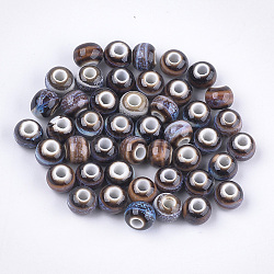 Handmade Porcelain Beads, Fancy Antique Glazed Porcelain, Round, Colorful, 6~7x5.5~6mm, Hole: 2~2.5mm