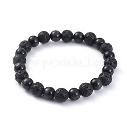 Bracelets extensibles en pierre de lave naturelle, avec des perles rondes oeil de chat, 2-3/8 pouce (6 cm)