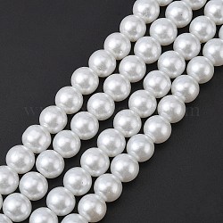 Abalorios de perla de vidrio, pearlized, redondo, blanco, 10mm, agujero: 1 mm, aproximamente 80 pcs / cadena, 30.71 pulgada (78 cm).