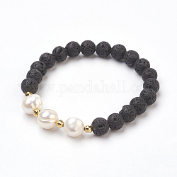 Braccialetti elasticizzati con perle di roccia lavica naturale, con perle perline, 2-1/8 pollice (5.5 cm)
