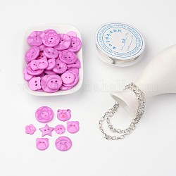 Sistemas de la joya de DIY tutorial gratuito para la toma de pulsera, botones de acrílico mezclados, alambre de cobre y de hierro pulseras, medio de la orquídea, 205mm