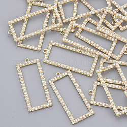 Rhinestone Pendants, with ABS Plastic Imitation Pearl and Real 18K Gold Plated Brass Pendant Settings, Nickel Free, Rectangle, Crystal, 32x14x2.5mm, Hole: 1.2mm