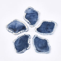Perles de résine semi-percées, pour la fabrication de gros pendentifs, tranches d'agate imitation, bleu acier, 54~55x41~42x4mm, demi-trou: 1 mm