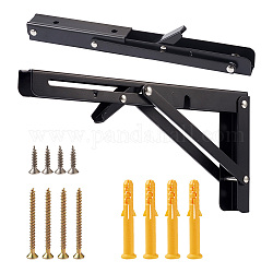 Iron Folding Shelf Brackets, with Plastic Plus & Iron Screws, Black, 1.6~25x0.65~3.7x0.65~2.3cm, 20pcs/set