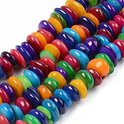Natural Freshwater Shell Beads Strand, Dyed, Flat Round, Mixed Color, 8~11.5x7.5~12.5x3.5~6.5mm, Hole: 1mm, about 93~96pcs/strand, 14.96 inch~15.35 inch(38cm~39cm)