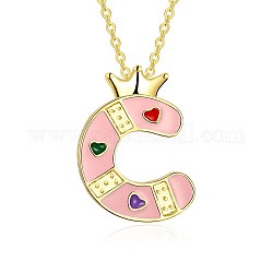 Fashion Tin Alloy Enamel Initial Pendant Necklaces, Letter C, Pink, Golden, 17.7(45cm)
