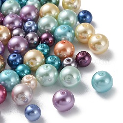 Umweltfreundliche runde Perlenstränge aus gefärbtem Glasperlen, Baumwollkordel Gewinde, Mischfarbe, Mischfarbe, 6~8 mm, Bohrung: 0.7 mm