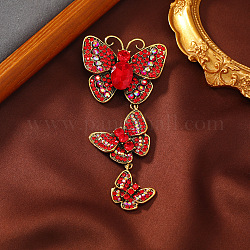 Broche de mariposa triple de aleación larga creativa, broche de insecto retro con rhinestone, accesorio para traje de banquete de ceremonia, siam, 110x52mm