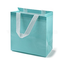 Sacs cadeaux pliants réutilisables non tissés avec poignée, sac à provisions imperméable portable pour emballage cadeau, rectangle, turquoise moyen, 11x21.5x22.5 cm, plier: 28x21.5x0.1 cm