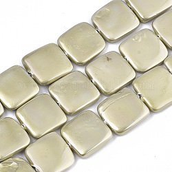 Fili di perle di conchiglia verniciati a spruzzo, quadrato, kaki scuro, 15x15x3.5mm, Foro: 0.8 mm, circa 24pcs/filo, 14.57 pollice (37 cm)