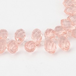 Brins de perles de verre en forme de larme à facettes, perles percées, perle rose, 13x8mm, Trou: 1mm, Environ 98 pcs/chapelet, 15.7 pouce