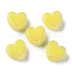 Abalorios de acrílico del corazón, talón en grano, amarillo, 7x8x4mm, agujero: 1.8 mm, aproximamente 2777 unidades / 500 g