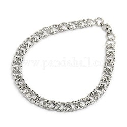 Fashionable 304 Stainless Steel Cuban Link Chain Bracelets, with Lobster Claw Clasps, Stainless Steel Color, 8-5/8 inch(220mm), 6.5mm