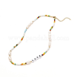 Collana di perline d'amore per ragazze adolescenti, collana di perle di semi di vetro e acrilico e perle naturali, colorato, 16.02 pollice (40.7 cm)