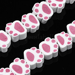 Handmade Polymer Clay Bead Strands, Paw Print, Flamingo, 6.5~11x9~11.5x4~5mm, Hole: 1.6mm, about 39pcs/strand, 14.37 inch~15.35 inch(36.5~39cm)
