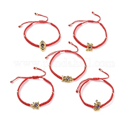 Bracelets ajustables en perles tressées en nylon, mauvais œil en résine et alliage hibou/tortue/éléphant/œil/papillon bracelets de perles pour femmes, rouge, 1/4 pouce (0.5 cm), diamètre intérieur : 1-7/8~3-1/8 pouce (48~78 mm)