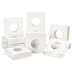 Квадратные картонные подарочные коробки, для подставки с плавающей рамой, с полым окном, белые, круглый узор, 7x7x2 см, развернуть: 9x7x0.1 см, круглый: 3.5 см