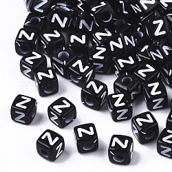 Abalorios acrílicos opacos, agujero horizontal, estilo alfabeto, cubo, en blanco y negro, letter.z, 5x5x5mm, agujero: 2 mm, aproximamente 500 unidades / 50 g