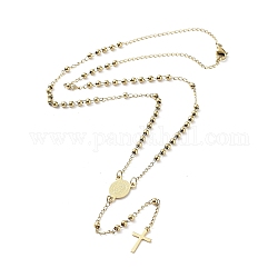 202 Edelstahl Rosenkranz Perlenketten aus rostfreiem, Kreuzanhänger Halsketten, golden, 19-1/4 Zoll (49 cm)