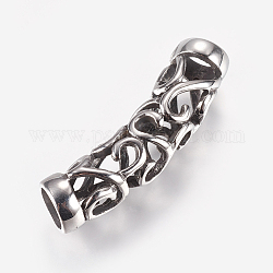Perles de tube creux en 304 acier inoxydable, courbé, argent antique, 40x10mm, Trou: 6.5mm