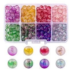 360pcs 8 colores perlas de vidrio pintadas con spray esmerilado, con la hoja de oro, redondo, color mezclado, 6~7mm, agujero: 1.2~1.5 mm, 45 piezas / color