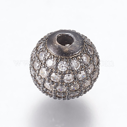 Messing Mikro ebnen Zirkonia Perlen, Runde, Metallgrau, Transparent, 10 mm, Bohrung: 2 mm