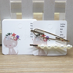 Square Paper Hair Clip Display Cards, Hair Bow Holder Cards, Hair Accessories Supplies Headdress Card, White, Cat Pattern, 6x6x0.03cm, Hole: 8mm