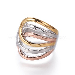 Anillos de dedo de 304 acero inoxidable, anillos tricolores de banda ancha, color mezclado, tamaño de 6~9, 16~19mm