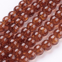 Chapelets de perles en verre craquelé, ronde, selle marron, 6mm, Trou: 1.3~1.6mm, 31.4 pouce