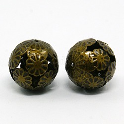 Perline in filigrana di ferro, palla in filigrana, nichel libero, tondo, colore bronzo antico, misura:circa16mm di diametro, Foro: 1 mm